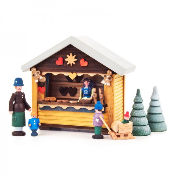 Dregeno Erzgebirge - Miniatur-Weihnachtsbäckerbude mit 4 Figuren und 2 Bäumchen