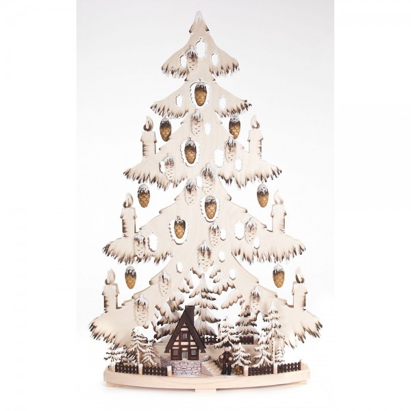 RATAGS - Tannenbaum mit Waldhütte und Raureif - elektrisch beleuchtet