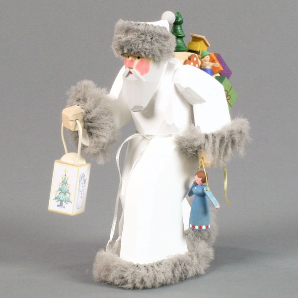 Dregeno Erzgebirge - Schnitzerei - Weihnachtsmann mit Geschenken und Laterne / weiß - 19cm