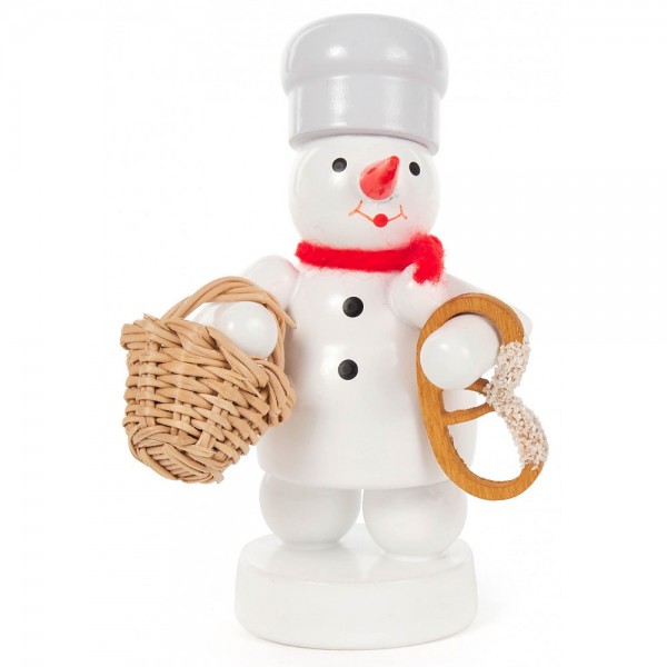Dregeno Erzgebirge - Schneemann mit Brötchenkorb und Bretzel