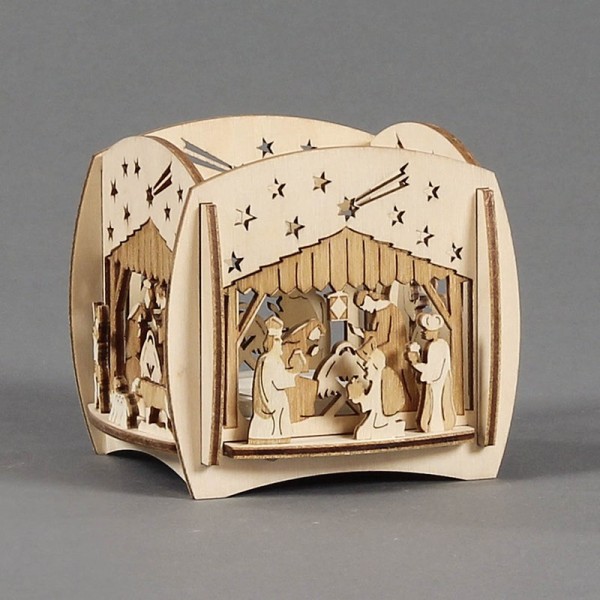 Dregeno Erzgebirge - Teelichthalter mit 3D-Motiv Christi Geburt