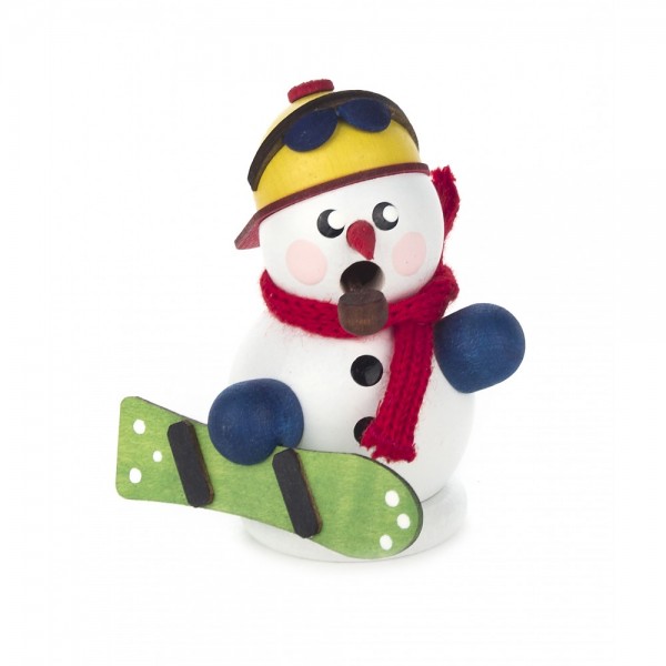 Dregeno Erzgebirge - Miniatur-Räuchermann Schneemann mit Snowboard