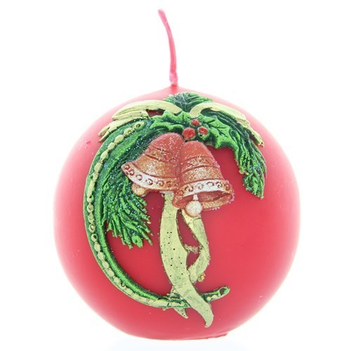 Weihnachtskerze Rot - Kugel mit Glocke - 7cm