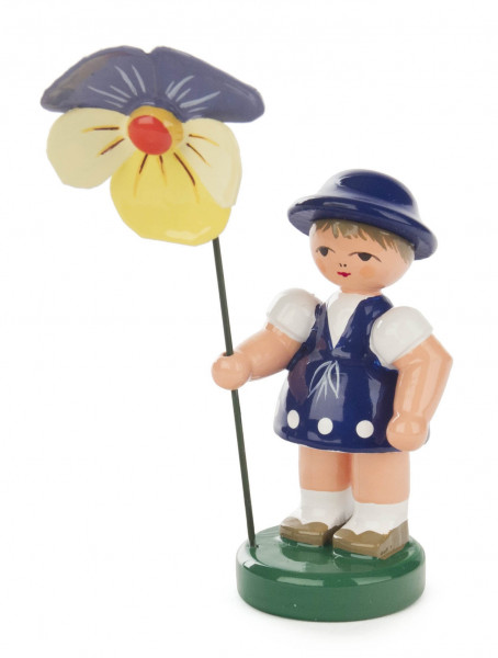 Dregeno Erzgebirge - Blumenmädchen dunkelblau, Blume blau/gelb