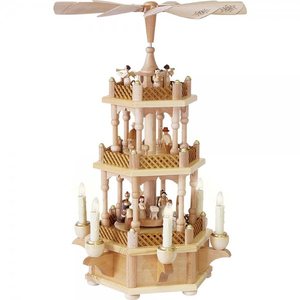 Richard Glässer Erzgebirgspyramide Christi Geburt 2-stöckig natur elektrisch 45cm