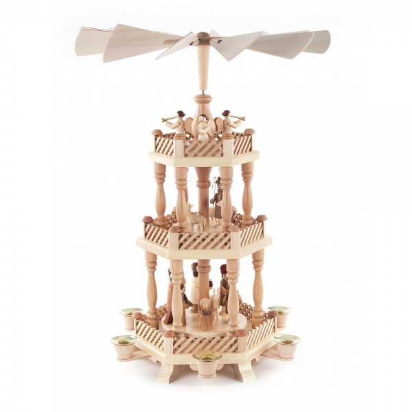 Dregeno Erzgebirge - Pyramide 3-stöckig mit Christi Geburt - 45cm