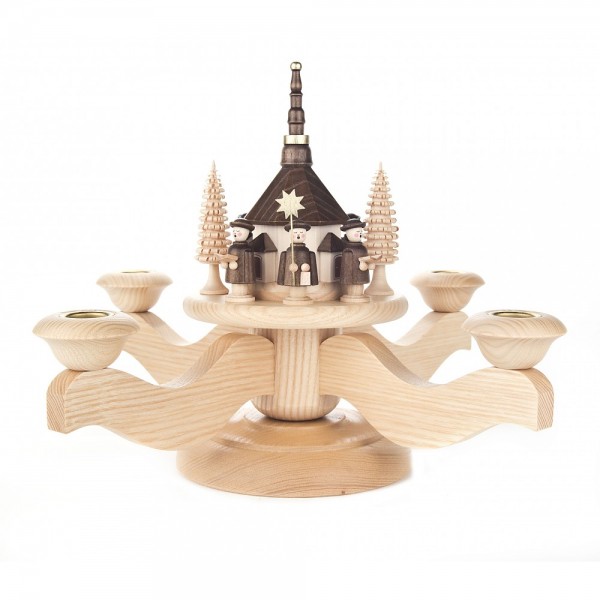 Dregeno Erzgebirge - Adventsleuchter mit Seiffener Kirche und Kurrende, natur - 23cm