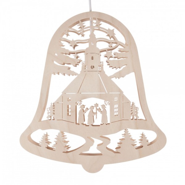 Dregeno Erzgebirge - Fensterbild Seiffener Kirche als Glocke, elektrisch beleuchtet - 34cm